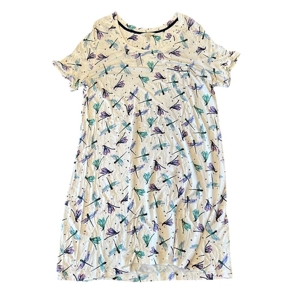 Soma Women's Short Sleeve Scoop Neck Sleepshirt White Blue Size L
